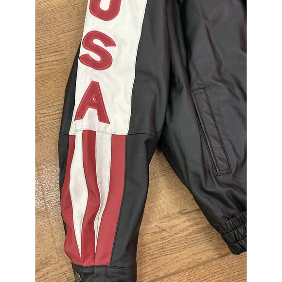 Oscar Piel American Flag MAGA Leather Jacket  Perfect Leather USA Mens Large VTG - Picture 16 of 16